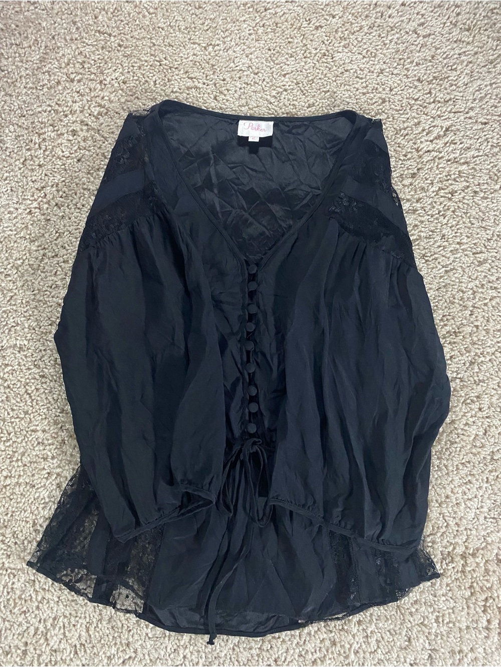 Parker Black Lace Peplum Blouse Top XS - Picture 6 of 9